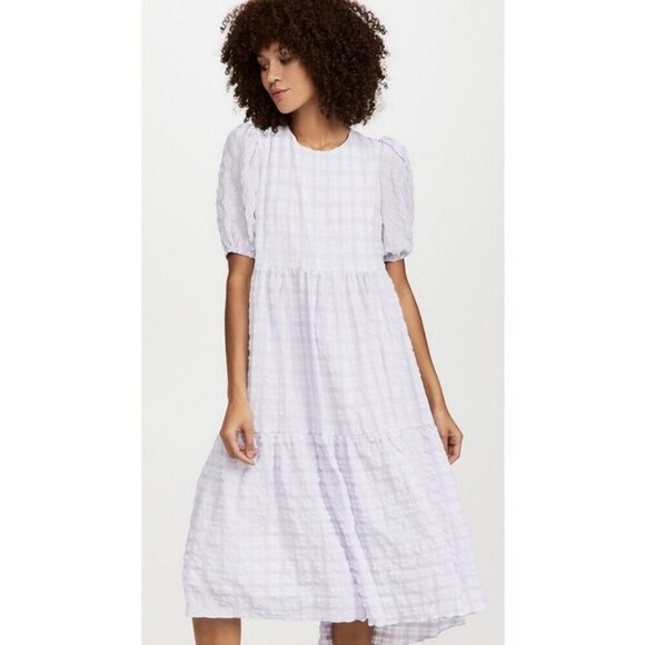 💕ENGLISH FACTORY💕 Tiered Gingham Seersucker Maxi Dress ~ Lavender Medium M NWT - Picture 5 of 16